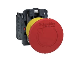 Schneider Electric nødstopshoved Ø40mm, rød betjeningstryk med pil for dreje-frigørelse og 1 NC kontakt.
