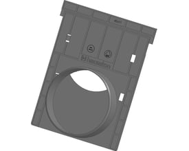 Grå NID endevæg 160 x 150 mm med 110 mm studs, med logo og produktionsinfo trykt på overfladen.