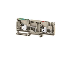 Weidmüller push-in forsyningsklemme, 10mm², beige, med grøn/blå/rød markering og to tilslutninger.