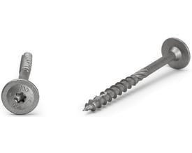 Tallerkenskrue 6,0 x 50 mm med C3-belægning og TX-kærv set fra hovedet og fra siden på hvid baggrund.