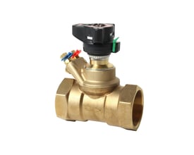 Danfoss ASV-BD indreguleringsventil, 50 DN, kvs 40,0 m³/h, i messing med detaljeret sort top og grøn indikator.
