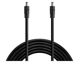 Sort Sandberg DC to DC-kabel med stik 5521 og 5525, 3 meter og 100 W, vist oprullet med begge stik synlige.