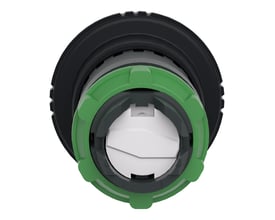 Schneider Electric Harmony Style 5 paddetryk, sort, Ø40 mm, med tryk-drej funktion og grøn monteringsring.