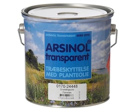 ARISOL Transparent træbeskyttelse i 2,5 liters dåse, viser mærkat med produktnummer 0170-24448 Grundingsolie.