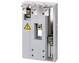 Siemens 8US1 samleskinne i grå plast med metalterminaler til op til 160A, der viser 60mm center-til-center afstand.