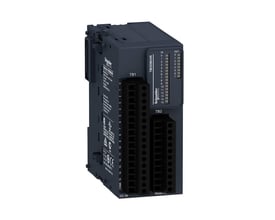 Schneider Electric TM3-modul DI16 DO8 i mørkegrå farve, vist med tydelige indgangs- og udgangsmarkeringer på hvid baggrund.