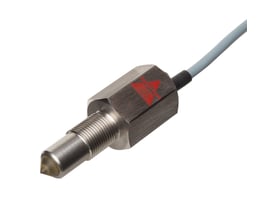 Carlo Gavazzi optisk niveauaftaster med gevind, forniklet messinghus, glas spids og fast kabel.