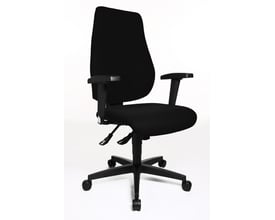 Sort ergonomisk kontorstol, Trendstar 10 P, med højdejusterbart ryglæn og armlæn på en hvid baggrund.