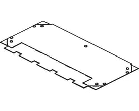Cubic VA2X1 vandret afdækning til 2x1 modul, vist i en teknisk skitse med monteringshuller og hakker.