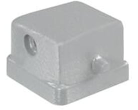 Gråt Weidmüller dæksel til hanstik i størrelse 1/04A, fremstillet af metal til industrielt brug.