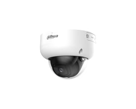 Dahua 8MP Smart Dual Light dome-netværkskamera med 2,8 mm linse, set skråt forfra med sort kuppel.