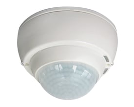 B.E.G. tilstedeværelsessensor PD4-M-3C-TRIO-P til loftmontering, hvid plastik med kuppelformet sensor. Bruges til automatisk lysstyring i to zoner.