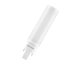 Ledvance DULUX LED D/E kompaktrør med hvidt rør og G24q-2-sokkel, vist skråt med stifterne synlige.