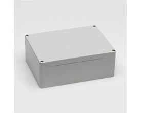 Bernstein ABS-monteringskasse CT-892-T i lysegrå med et lukket transparent låg og dimensioner på 300x230x110mm.