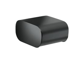 HeFe OUTLINE toiletpapirholder med låg i mat sort krom, viser et moderne og minimalistisk design på hvid baggrund.