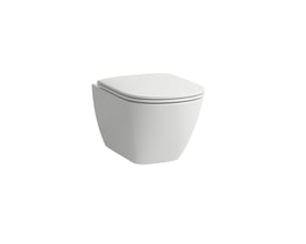 Laufen Lua hængeskål vist isoleret på en hvid baggrund, fremhæver dens moderne design og hvide porcelæn.