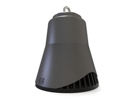 Ansell Lighting Deco HB1 pendel set fra siden, viser den mat grå pulverlakerede overflade og integrerede ventilationshuller.