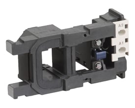 Schneider Electric TeSys F spole til LC1F185-F225, 110VAC, med A1 og A2 terminaler og skruemontering, vist på hvid baggrund.