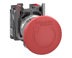 Schneider Electric nødstop i rød med tryk/drej funktion, 40mm diameter og 2NC kontakter.
