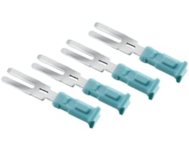 Siemens S7-1500 jumpers til 35 mm brede IO-moduler med lyseblå isolering, vist med fire enheder i en gruppe.