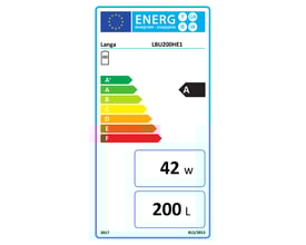 Energimærke for Langå akkumuleringstank med energiklasse A, 200 liters volumen og 42W standby-forbrug.