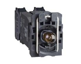 Schneider Electric lampetrykkrop XB5 med BA9s fatning og 120V transformer, 1NO-NC kontakttype og integreret glødepære.