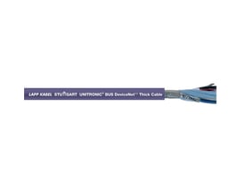 Lapp Unitronic Bus DN Thick FRNC kabel med påtrykt tekst, der viser den afskårne ende med flere farvede ledere og skærm.