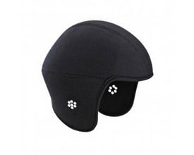 Kask vinter hjelmhue i sort Tekseries tekstil med åndbare og vandafvisende egenskaber, med huller ved ørerne.