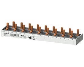 Siemens samleskinne 5ST T367 4-7, 10mm2, med 9xCOMP 1P/N og 9MW med kobberstifter og tydelig mærkning.