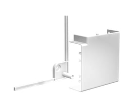 Schneider Electric OptiLine 45 fladvinkel 90° i polarhvid, vist med beslag og rørforbindelse.
