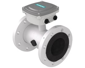 Siemens SITRANS FMS500 flowmåler sensor i DN80, 3" PN16 med hvidt hus, gråt låg med Siemens logo og EPDM liner.