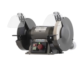 Scantool Slibex 200 E bænksliber på 650 W med to slibeskiver, beskyttelsesskærme og betjeningsknapper.