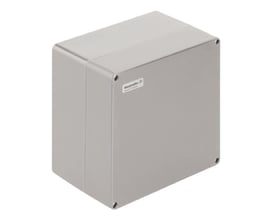 Weidmüller Klippon POK plastkapsling i grå, lukket kabinetform med skruer i hjørnerne, 255 × 250 × 160,5 mm.