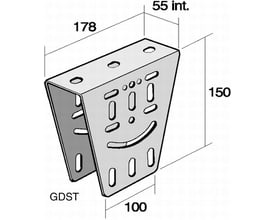 Legrand koblingsbeslag DOB. GDST-G, galvaniseret, vist med dimensioner 178x150x55 mm og huller til montering.