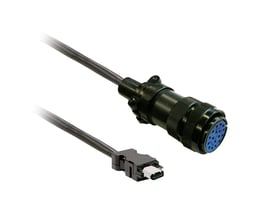 Schneider Electric skærmet encoderkabel på 3 meter med MIL-stik til motor og firewire-stik til driver.
