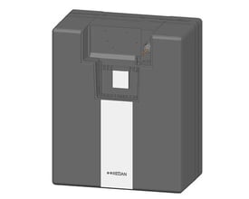 Danfoss Vandvarmer Lux II TDe 40 projekt, 53kW, fuldisoleret enhed i mørkegrå med hvid lodret stribe og REDAN logo.