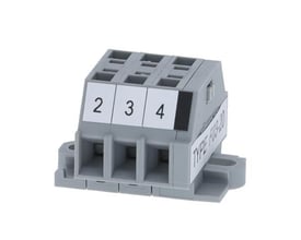 Omron F03-20 klemrække til væskelækagesensor, grå med hvide mærkater numreret 2, 3 og 4 samt typeangivelse.