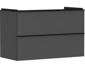 Hansgrohe Xelu Q væghængt vaskeskab i mat diamantgrå, med to skuffer og integrerede sorte greb.