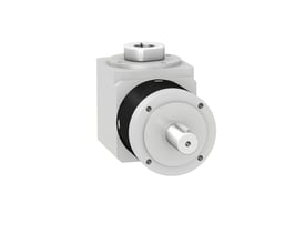 Schneider Electric Planetgear GBY WPLE60, Ø 60mm, med 12:1 reduktion, vist på hvid baggrund med hvidt hus og sort mellemdel.