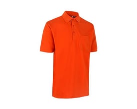 ID Identity Pro Wear poloshirt i klar orange, str. 6XL, med kort ærme og brystlomme på højre side.