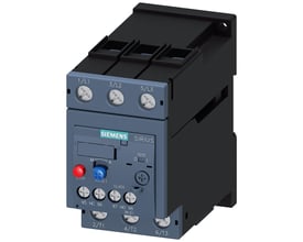Siemens SIRIUS overbelastningsrelæ med indstillingsområde 47-57A. Relæet er mærket med produktinformation og har knapper til STOP, RESET samt testfunktion.