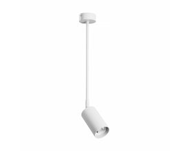 Hvid SpectrumLED GU10-loftspot på lang justerbar arm, vist skråt med fatningen synlig.