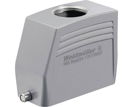 Weidmüller HDC RockStar kabelhus størrelse 6 med PG29 topindgang og en bøjle, grå aluminiumskonstruktion.