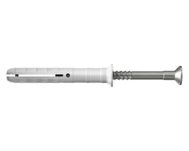 Fischer N8x60/20 mm sømdybel med grå nylonplug og sømskrue i A2 rustfrit stål, vist fra siden.