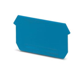 Phoenix Contact endeplade D-UDK 4 BU i blå, vist på en hvid baggrund, med synlige dimensioner og et unikt design.