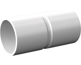Grå PVC muffe til plastrør med en diameter på 20 mm, vist på en hvid baggrund.