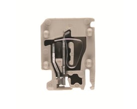 Weidmüller Bølgeklemme ZVL 1,5 i beige med synlig fjedertilslutning og metal kontakter på hvid baggrund.