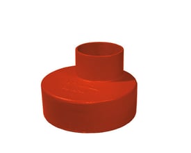 SML støbejernsreduktionsrør i rød farve, 100 x 70 mm, uden muffe til spildevandsinstallationer.