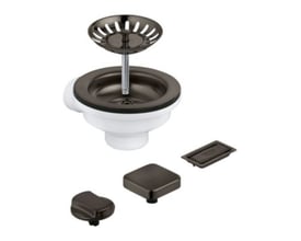 Grohe bundventil til køkkenvask i børstet hard graphite med manuel betjening og diverse dæksler.