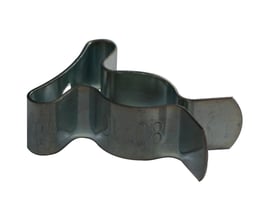 Maskinfabrikken Universal fjederklemme i galvaniseret metal til Ø9 mm rør på træplader uden bagplade.